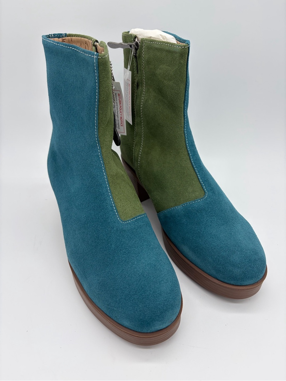 Women's Teal and Olive Suede Ankle Boots with Side Zip Size 8.5